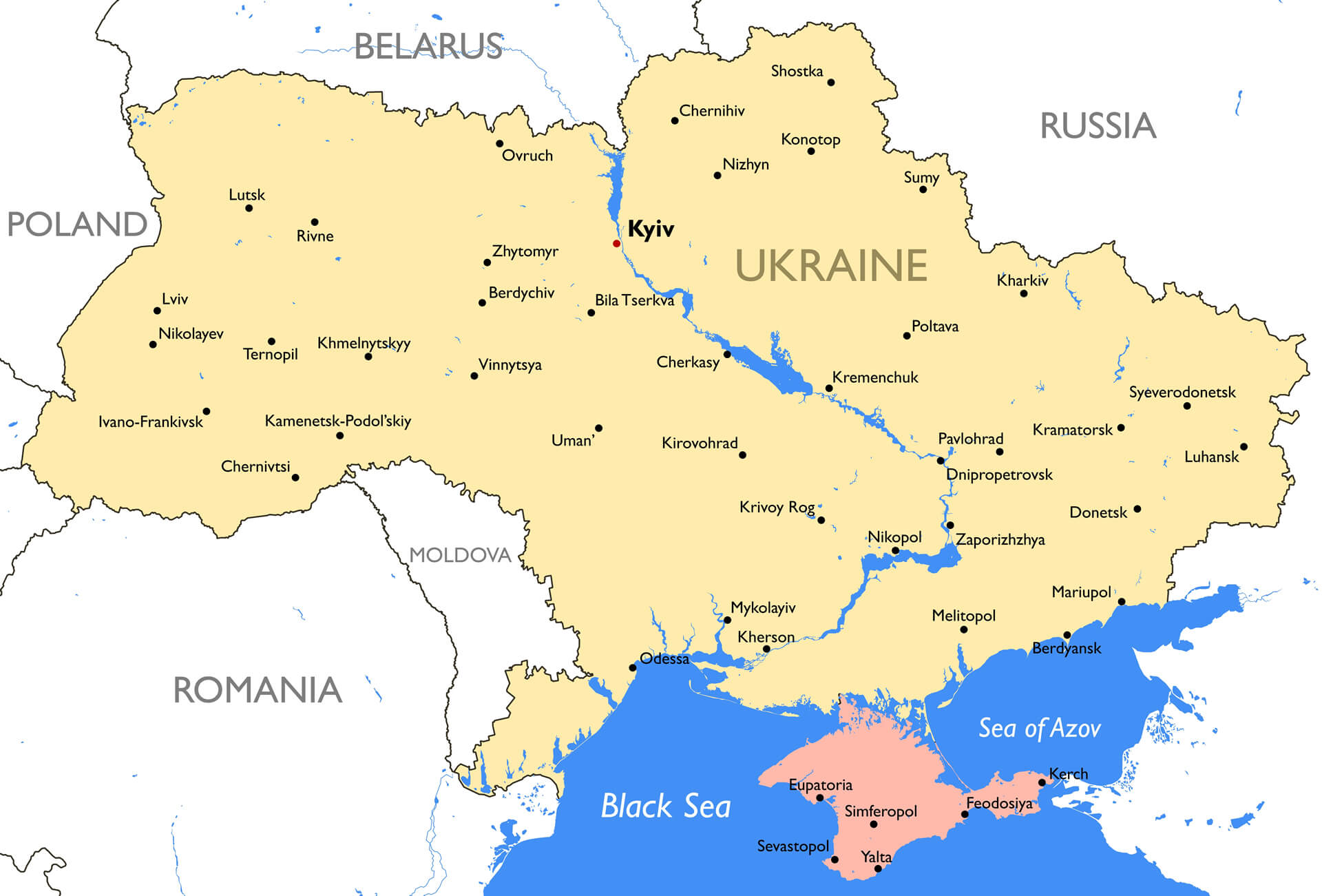 Vector Detailed Color Ukraine Map with Crimea